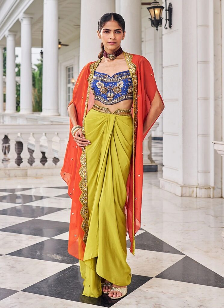 Silk dhoti lehenga choli elegant outfit